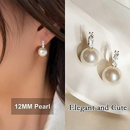 Kesaplan Pearl Earrings for Women Girls 14K Gold Plated Hypoallergenic Pearl Earrings 5A Cubic Zirconia Dangle Earrings Elegant Jewelry for Gifts