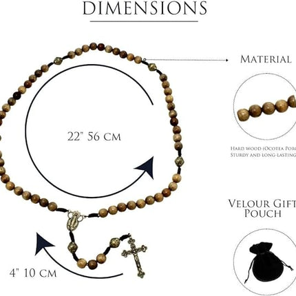 Alexander Castle Our Father Solid Wooden Rosary Beads (Handmade - Brazilian Walnut) with Miraculous Medal Junction - Comes in Velour Gift Pouch