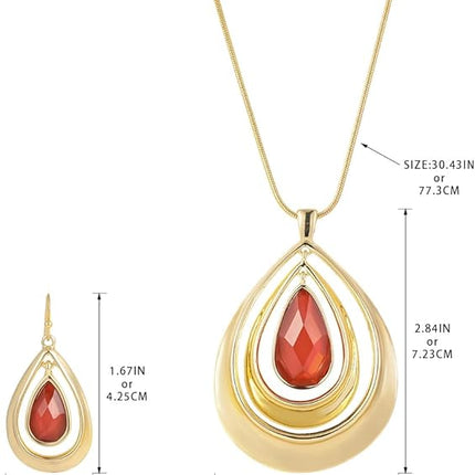 Madison Tyler Gold Plated Jewelry Set for Women | Silver Teardrop Pendant Necklace Trendy | Long Necklace with Snake Chain | Fashion Dangle Earring Set