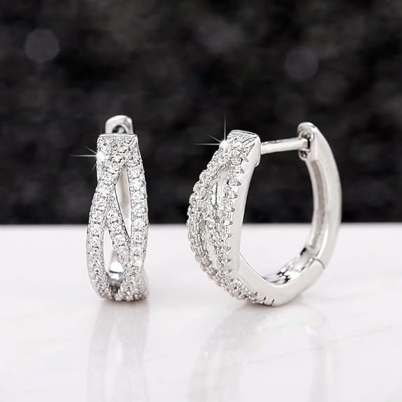 High-Carbon Diamond Double Hoop Earrings, Lab Diamond Split Hoop Earrings, 925 Sterling Silver Hypoallergenic Earrings For Women Gifts For Her