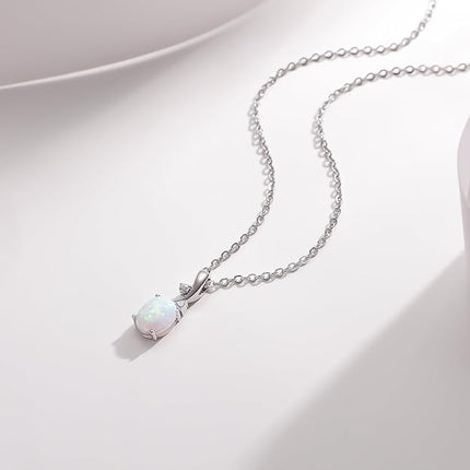 AILUOR Vintage Opal Pendant Necklace, Silver Plated Created Gemstone Oval White Opal Fashion Jewelry for Women Mother - Endless Love