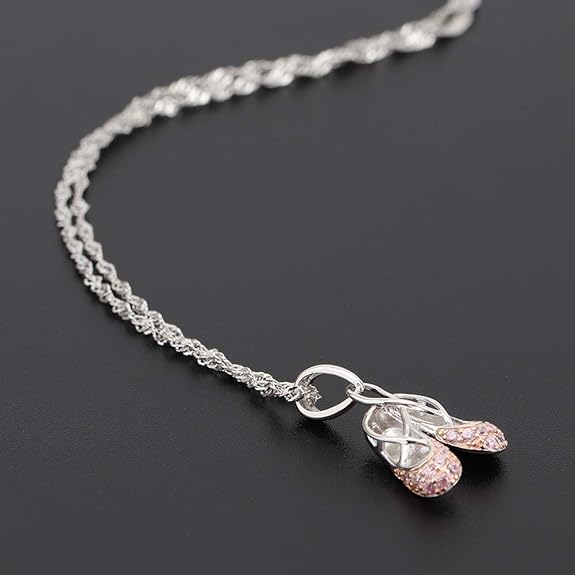 925 Sterling Silver Ballerina Necklace Jewelry Cubic Zirconia Ballet Slippers Shoes Necklace Unicorns Gifts for Girls Teen & Dancer 18"