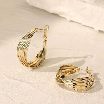 Geometrically Twisted Metal Matte Earrings with 925 Tremella Needle in 18-karat Gold Plating