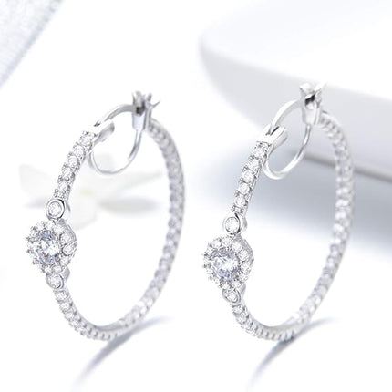 BISAER Gold Hoop Earrings for Women Large 14K White Gold Plated Huggie Earrings Cubic Zirconia Huggie Hoop Earring Cartilage Piercing Earrings Ear Cuff for Women