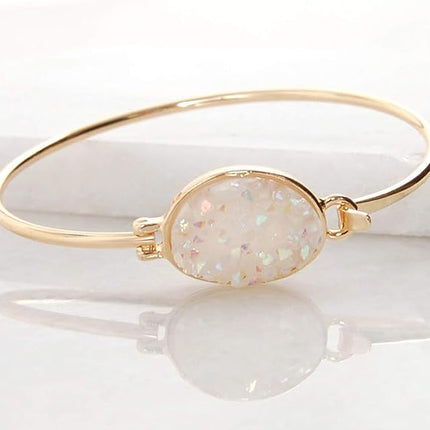 Humble Chic Simulated Druzy Cuff Bracelets for Women - Boho Stackable Bangle Bracelet, Plated in Gold, Silver, or Rose Gold Tone with Oval Stone