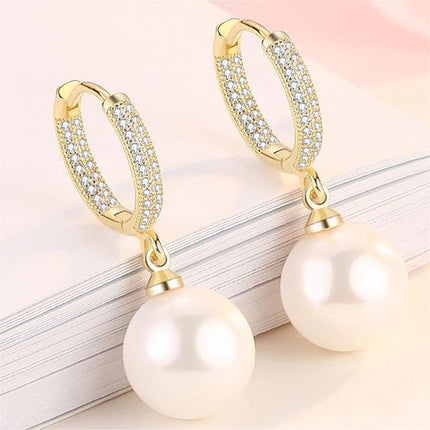 Pearl Drop Diamond Earrings for Women 925 Sterling Silver Rhinestone Pearl Earrings White Pearl Dangle Earrings