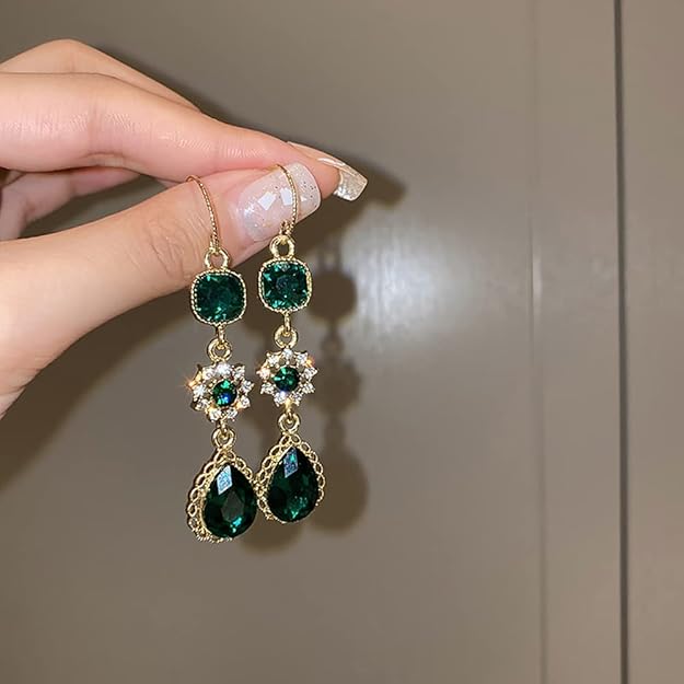 Emerald Green Earrings Emerald Green Crystal Dangle Earring Drop Earrings Wedding Bridal Jewelry for Women (Style 2)