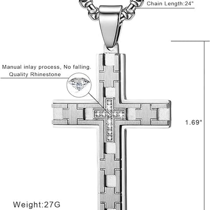 Stainless Steel Cross Pendant for boys Men's Cross Necklace