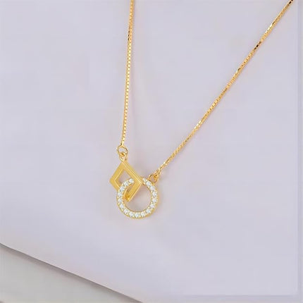925 Silver Square and Circle Intersect Necklace Pendant Inlay Tiny Zircon Necklace for Womem Wife Girlfriend