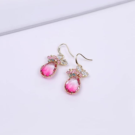 Crystal Teardrop Earrings CZ Butterfly Earrings Gold Dangle Earrings Jewelry Gift for Women