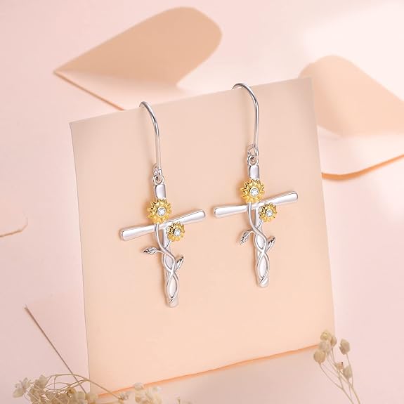 Sunflower Earrings for Women 925 Sterling Silver You are My Sunshine Earrings Heart/Dangle Sunflower Earrings Daisy Blessing Heart/Drop Hooks Earrings Sunflower Jewelry Gifts for Women Teen Girls Girlfriend Wife Daughter
