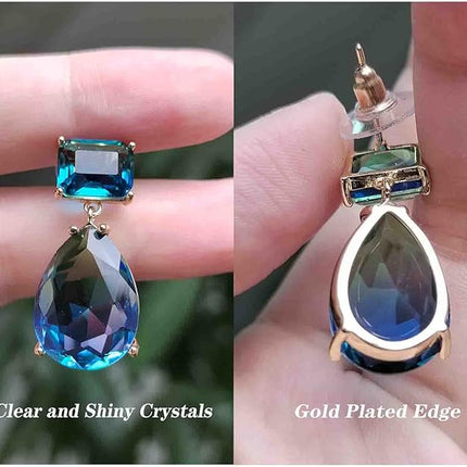 Crystal Earrings CXUEMH Teardrop Earrings for Women Blue and Green Dangle Earrings Elegant Earrings for Prom Emerald Green Earrings Formal Jewelry Crystal Drop Earrings