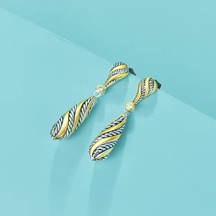 UNY Dangle Earring Designer Brand Inspired Jewelry Multi Hoops Twisted Cable Wire 2 Tone Christmas Gift