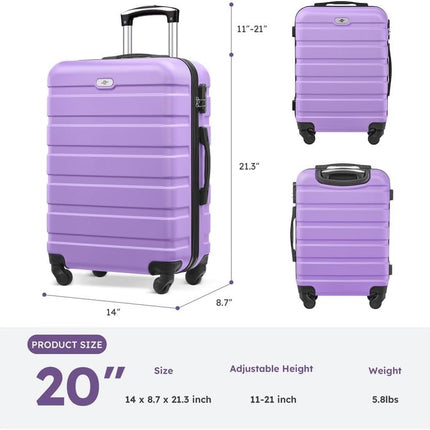 Carry On Luggage Set 22x14x9 Airline Approved Luggage Sets 4 Piece, ABS Hardside 20inch Suitcase with 360°Spinner Wheels Lightweight Travel Suitcase Sets(Purple)