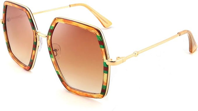 FEISEDY Women Large Hexagon Inspired Sunglasses Fashion Irregular Design Style Geometric B2503