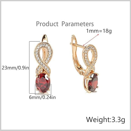 Boho Infinity Oval Red CZ Huggie Hoop Earrings for Women Rose Gold Plated Hypoallergenic Cubic Zirconia Figure 8 Dangle Drop Lever Back Small Hoops Retro Wedding Party Mother's Day Jewelry Gifts