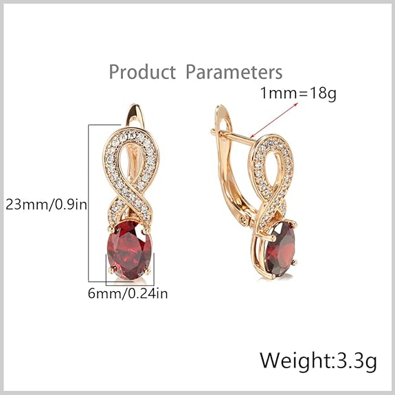 Boho Infinity Oval Red CZ Huggie Hoop Earrings for Women Rose Gold Plated Hypoallergenic Cubic Zirconia Figure 8 Dangle Drop Lever Back Small Hoops Retro Wedding Party Mother's Day Jewelry Gifts