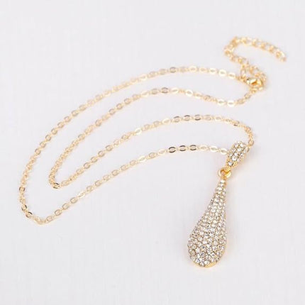 YINLI Full Crystal Rhinestone Gem Tear Drop Pendant Necklace Earrings Jewelry Sets