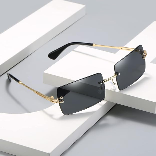 Fashion Rimless Rectangle Sunglasses for Men Square Glasses Ultralight UV400 Eyewear Unisex 9031