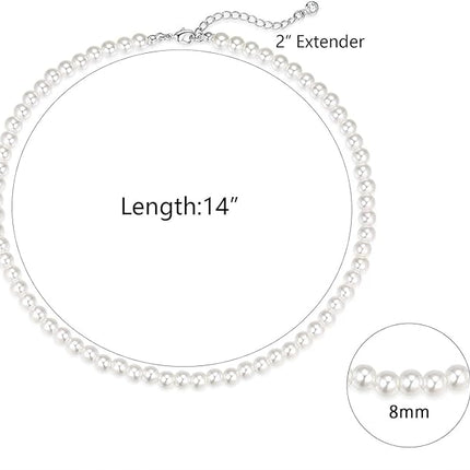 Pearl Necklace 6/8MM Dainty Round Imitation Pearl Choker Necklace Wedding Pearl Necklace Delicate Jewelry for Women Simple Bridesmaid Jewelry Gifts