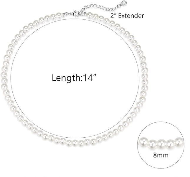 Pearl Necklace 6/8MM Dainty Round Imitation Pearl Choker Necklace Wedding Pearl Necklace Delicate Jewelry for Women Simple Bridesmaid Jewelry Gifts