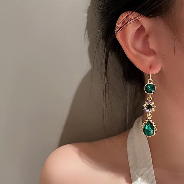 Emerald Green Earrings Emerald Green Crystal Dangle Earring Drop Earrings Wedding Bridal Jewelry for Women (Style 2)