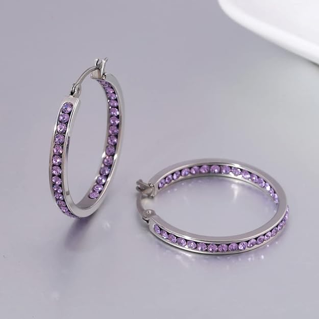 CiNily Stainless Steel Cubic Zirconia Hoop Earrings Silver/Gold Plated Earrings for Sensitive Ears