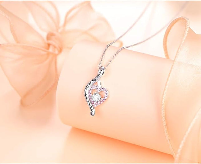 FLYOW Gifts For Mom I Love You More Heart Necklace for Women Girls 925 Sterling Silver CZ Pendant Mother Daught Jewelly