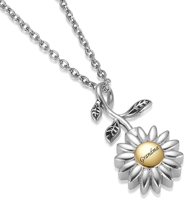 Sunflower Cremation Jewelry for Ashes for women Keepsake Stainless Steel Memorial Pendant Cremation Urn Necklace for Human Ashes