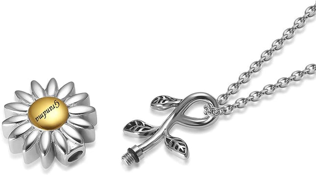 Sunflower Cremation Jewelry for Ashes for women Keepsake Stainless Steel Memorial Pendant Cremation Urn Necklace for Human Ashes
