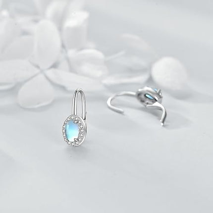CRMAD Turquoise/Larimar/Moonstone Stud Earrings for Women 925 Sterling Silver Leverback Earrings Jewelry Gift for Girls
