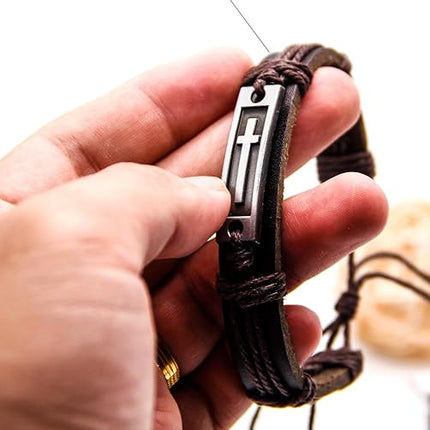 Fashion Leather Criss Cross Bracelet Religious Christian Adjustable Wrap Bangle