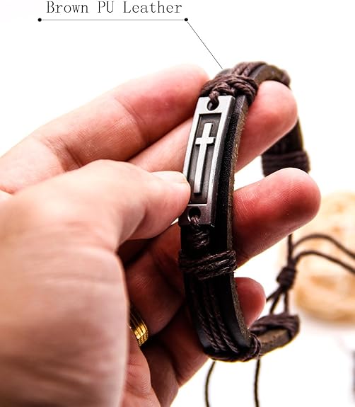 Fashion Leather Criss Cross Bracelet Religious Christian Adjustable Wrap Bangle