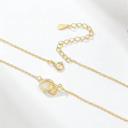 925 Silver Square and Circle Intersect Necklace Pendant Inlay Tiny Zircon Necklace for Womem Wife Girlfriend