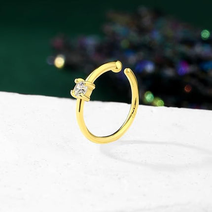 COCHARM 14K Gold Plated Nose Hoops 20g 925 Sterling Silver Nose Hoop Nose Rings 8mm