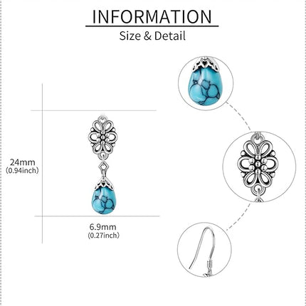 Turquoise Dangle Earrings for Women Sterling Silver Western Teardrop Bohemian Earrings Turquoise Jewelry Gifts for Women
