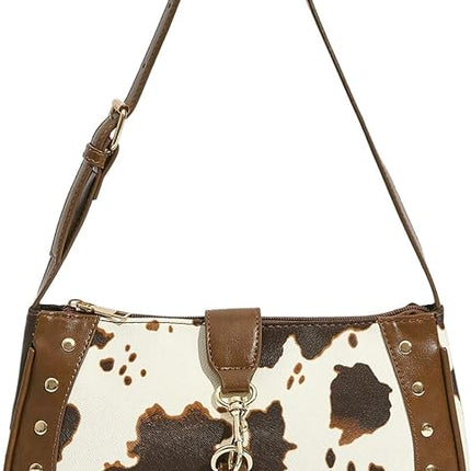 Y2k Western Cowgirl Shoulder Bag Rivet Animal Print Bag Zipper Faux Pu Leather Clutch Purse Vintage Handbag