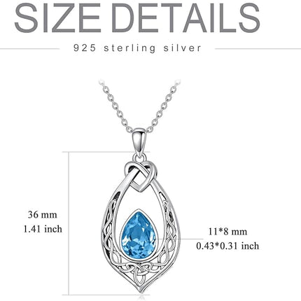 AOBOCO Celtic Knot Necklace 925 Sterling Silver Oxidized Vintage Love Knot Pendant Necklace with Simulated Birthstone Crystal, Birthday Christmas Jewelry Gifts for Women