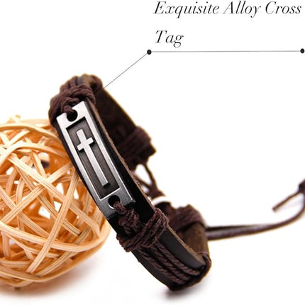 Fashion Leather Criss Cross Bracelet Religious Christian Adjustable Wrap Bangle