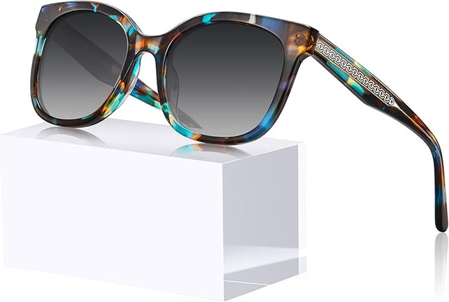 CARFIA Cat Eye Acetate Polarized Sunglasses for Women UV Protection, Retro Ladies Eyewears with Embossed Pattern Wire Core