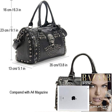 Women Fashion Rivet Handbag Purse Luminous Canvas Punk Tote with Shoulder Strap Crossbody Bag Large Capacity