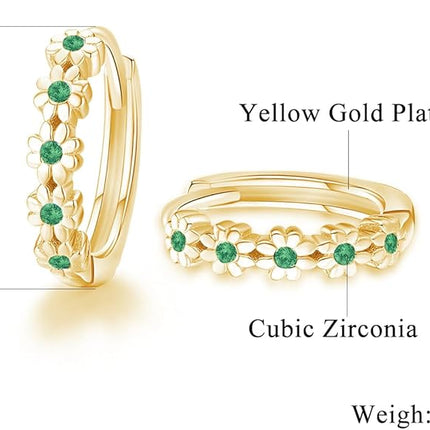 CiNily Small Hoop Earrings for Women Girls Flower Cubic Zirconia Huggie Earrings Hypoallergenic 14K Yellow Gold Plated Cartilage Earrings