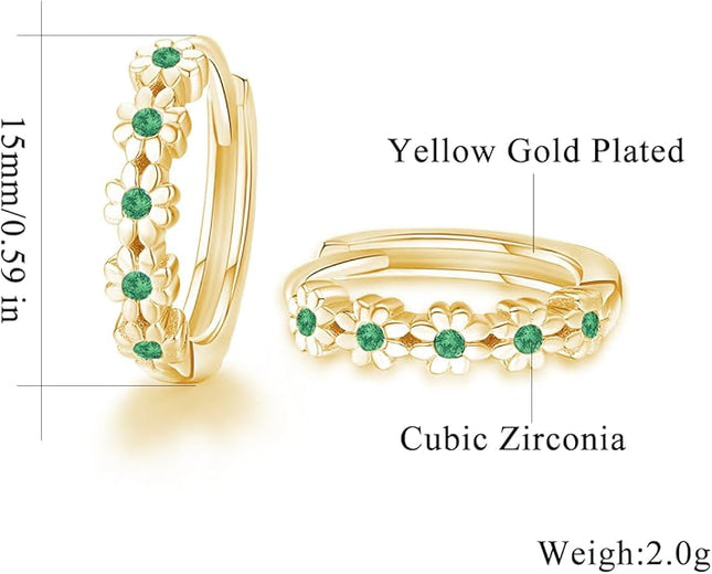 CiNily Small Hoop Earrings for Women Girls Flower Cubic Zirconia Huggie Earrings Hypoallergenic 14K Yellow Gold Plated Cartilage Earrings
