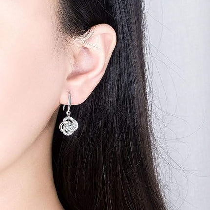 Four- Leaf Clover 5A Cubic Zirconia Sterling Silver Dangle Drop Earrings Gift for Women Gemini Sets
