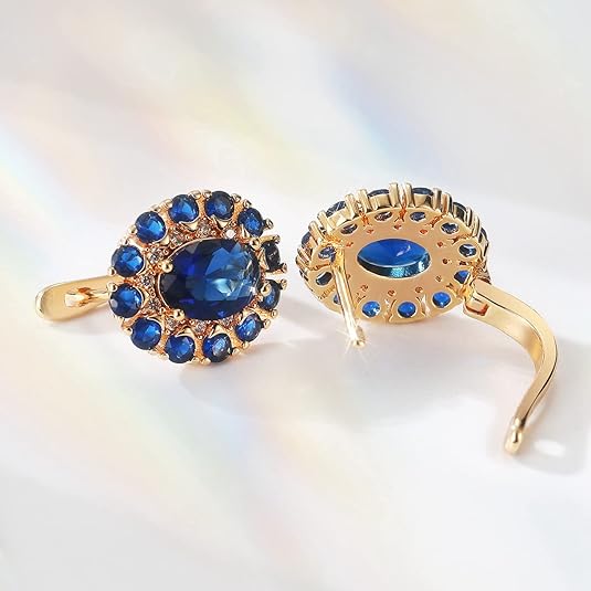Sapphire Earrings for women，Cubic Zirconia Stud Earrings 18K Gold Plated Crystal Flower Earrings