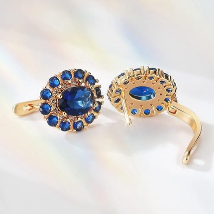 Sapphire Earrings for women, 18K Gold Plated Crystal Flower Earrings | Small Hoop Earrings |Gold Earrings for Women