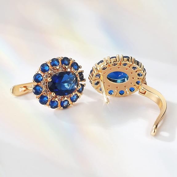 Sapphire Earrings for women, 18K Gold Plated Crystal Flower Earrings | Small Hoop Earrings |Gold Earrings for Women