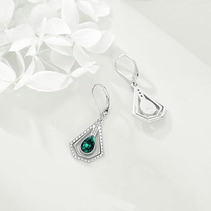 Sterling Silver Filigree Earrings Created Emerald Ruby Dangle Drop Dangly Leverback Earrings Valentine's Day Jewelry Gifts for Women