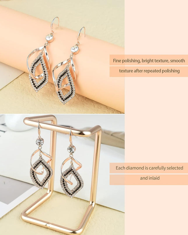 Dangle Earrings for Women and Teen Girls, 925 Silver Handmade Linear Swirl Wire Bohemian Boho Diamonds Earrings, Gifts for Women (Rose Gold, Hoho Diamonds)