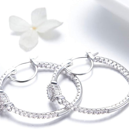 BISAER Gold Hoop Earrings for Women Large 14K White Gold Plated Huggie Earrings Cubic Zirconia Huggie Hoop Earring Cartilage Piercing Earrings Ear Cuff for Women